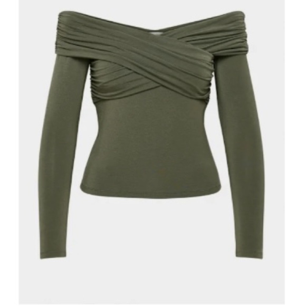 Aritzia Wilfred Green Ruched Long Sleeve Off the shoulder long sleeve top